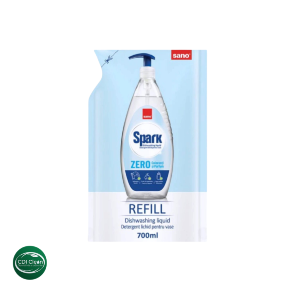 Rezervă Sano Spark Zero - 700 ml – (Rezervă detergent pentru vase fără parfum și coloranți, pentru curățare eficientă și delicată)